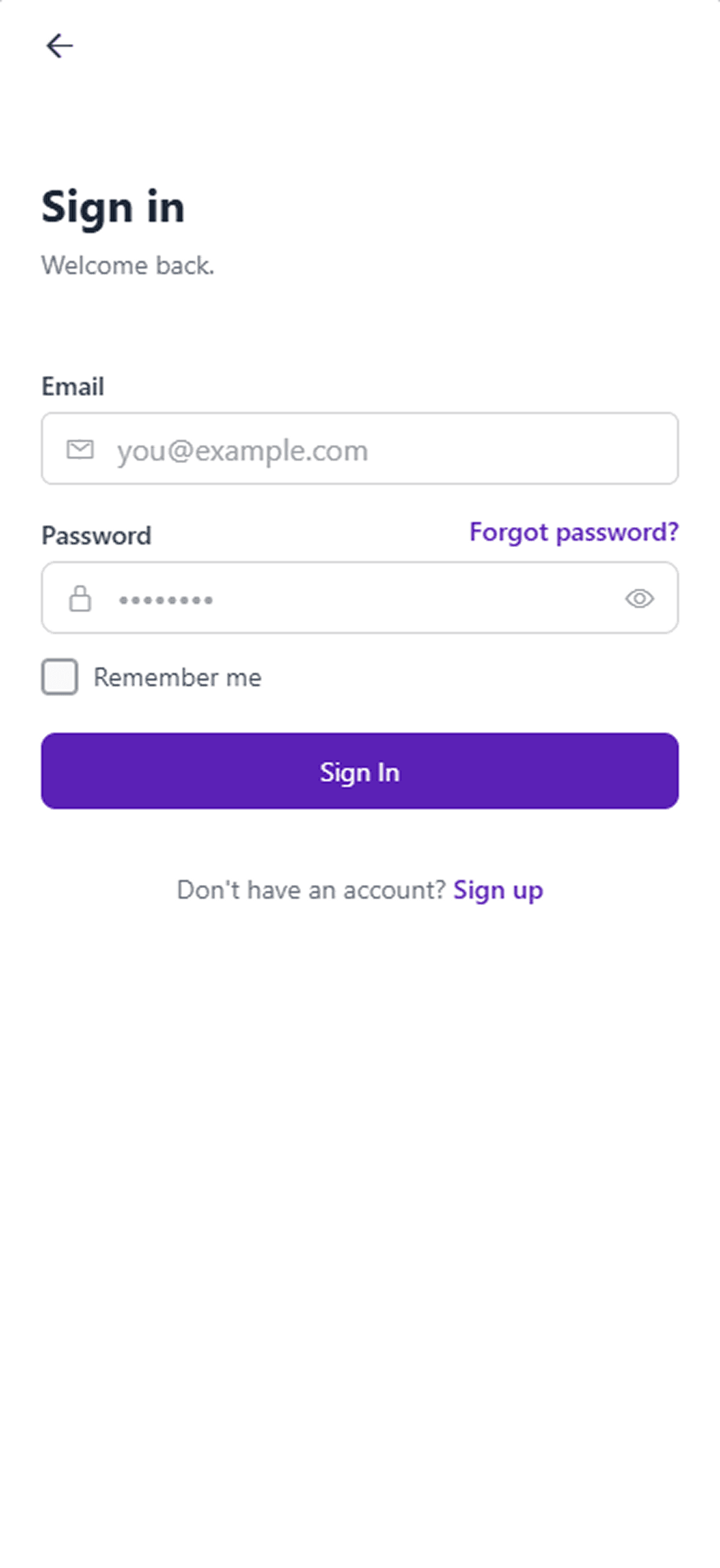 Sign-in screen for returning users