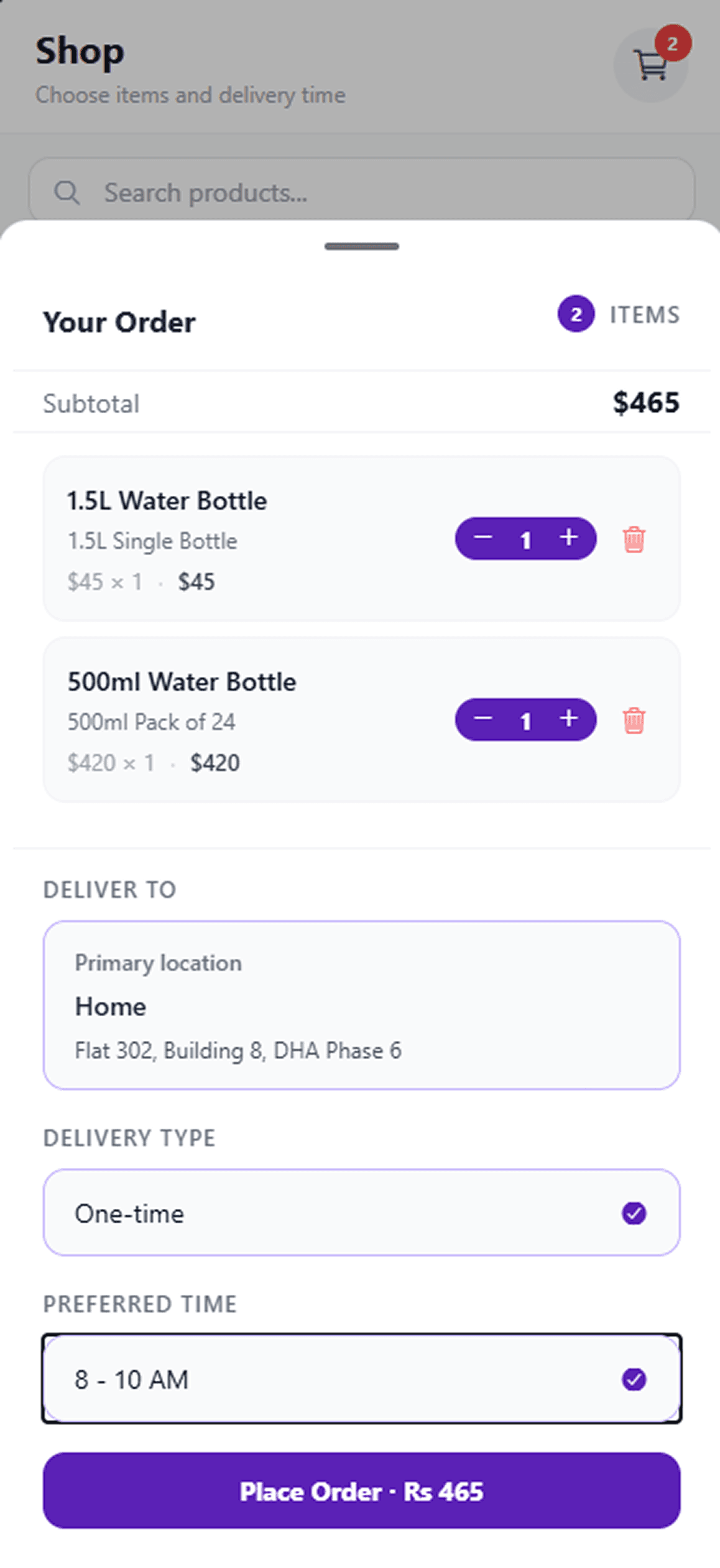 Customer shop product detail modal