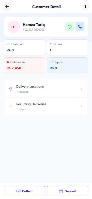 Supplier customer detail screen