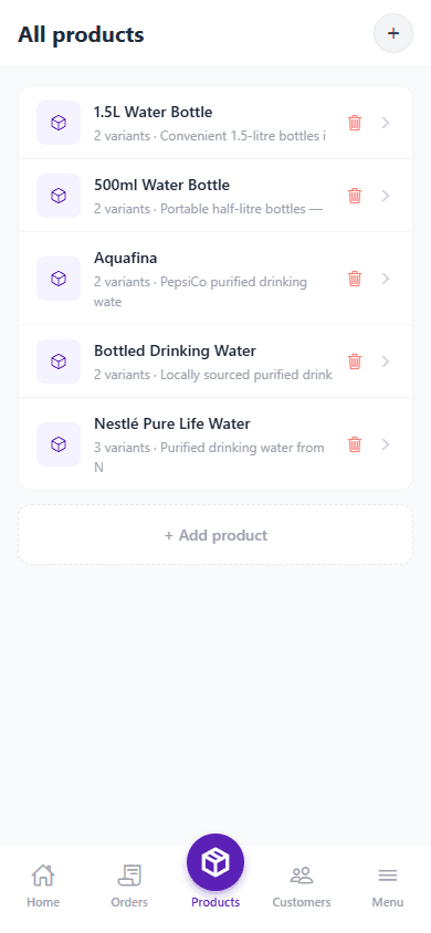 Supplier product catalog screen